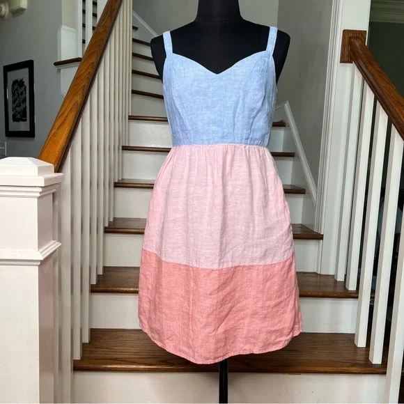 Cynthia Rowley Color Block Linen Summer Dress - Picture 2 of 8